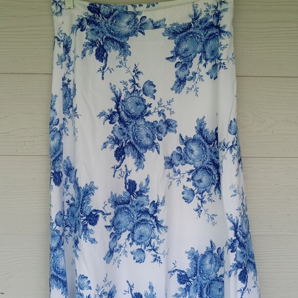 Women's A-Line Linen Rayon Blend Skirt Sz 6 Lined Blue Floral Print Romance - Picture 4 of 7